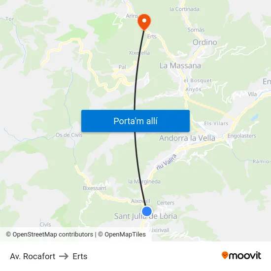 Av. Rocafort to Erts map