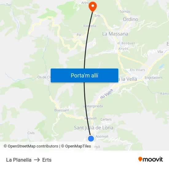 La Planella to Erts map
