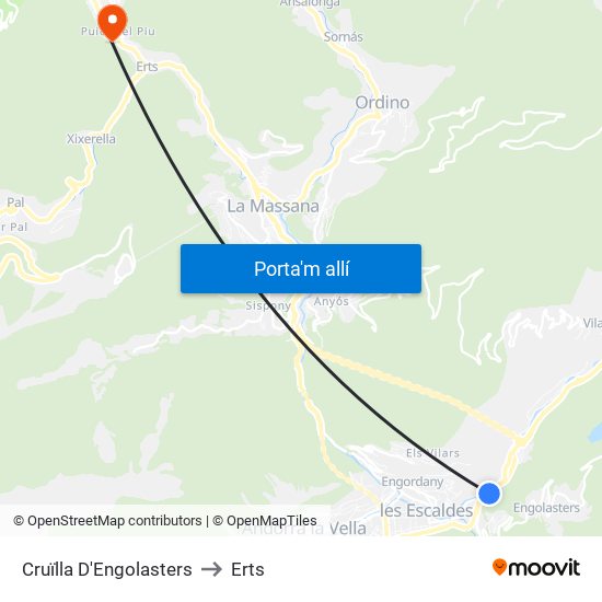 Cruïlla D'Engolasters to Erts map