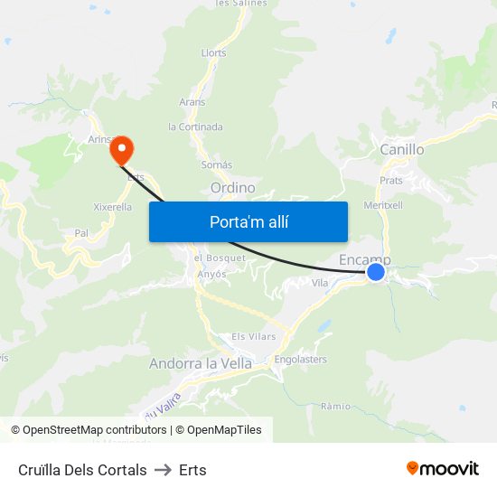 Cruïlla Dels Cortals to Erts map