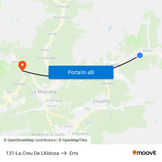 131-La Creu De L'Aldosa to Erts map