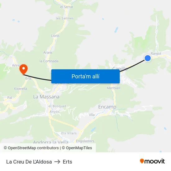 132-La Creu De L'Aldosa to Erts map