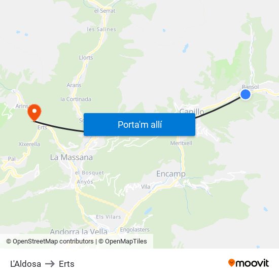 L'Aldosa to Erts map