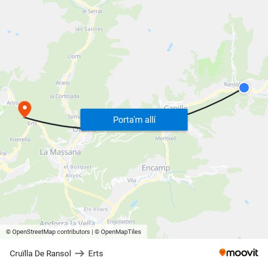 Cruïlla De Ransol to Erts map