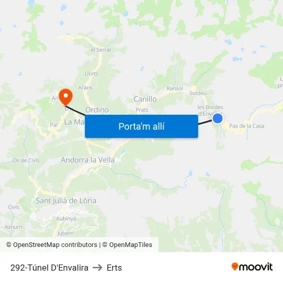 292-Túnel D'Envalira to Erts map