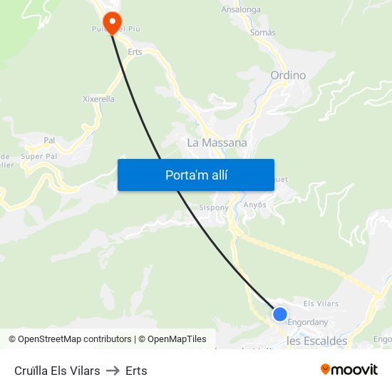 Cruïlla Els Vilars to Erts map