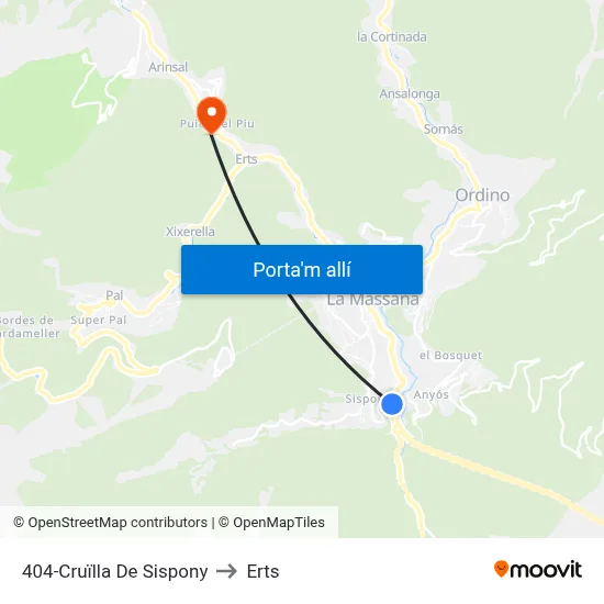 404-Cruïlla De Sispony to Erts map