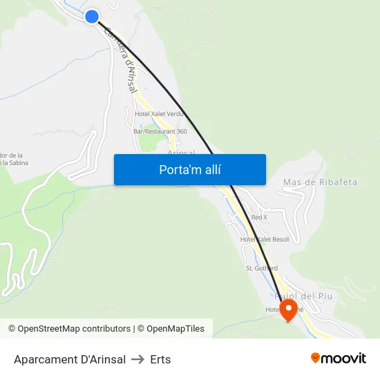 Aparcament D'Arinsal to Erts map