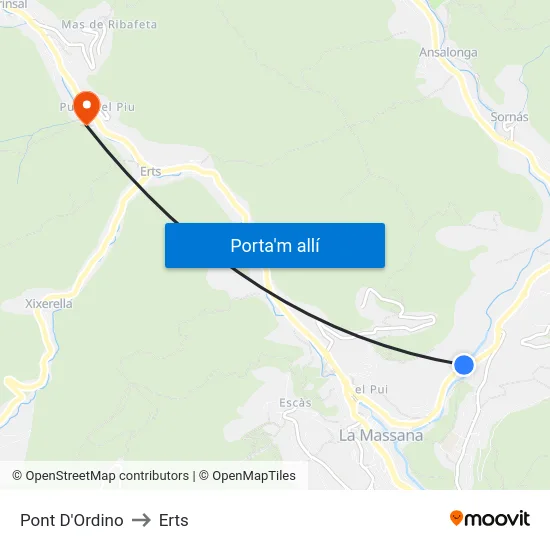 Pont D'Ordino to Erts map