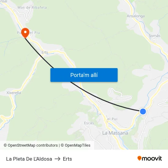 La Pleta De L'Aldosa to Erts map