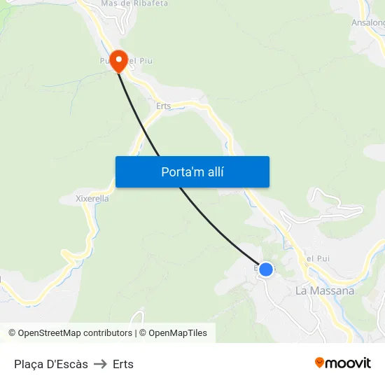 Plaça D'Escàs to Erts map