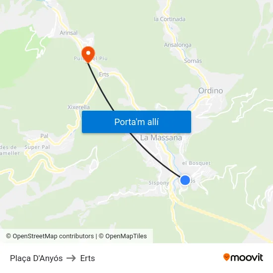 Plaça D'Anyós to Erts map