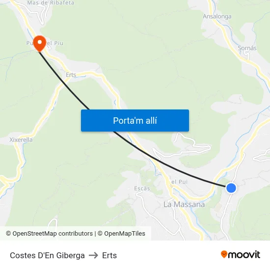 Costes D'En Giberga to Erts map
