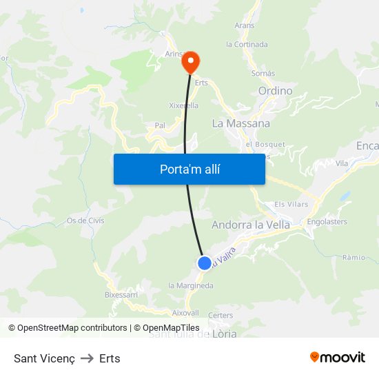 Sant Vicenç to Erts map