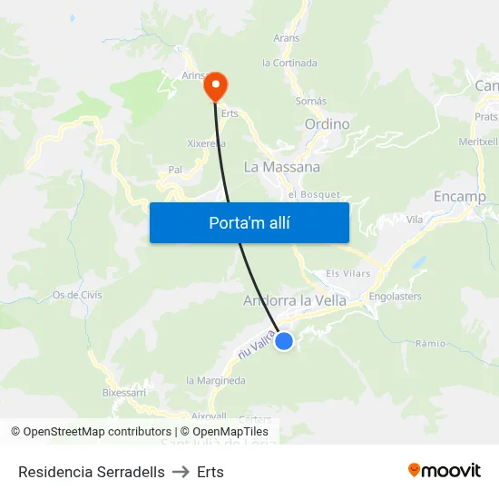 Residencia Serradells to Erts map
