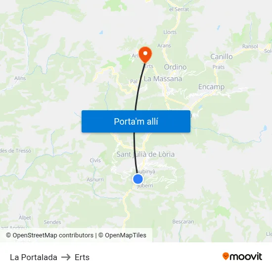 La Portalada to Erts map