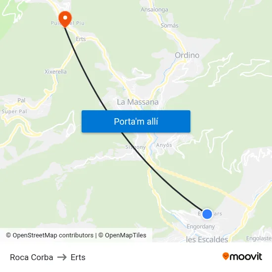 Roca Corba to Erts map