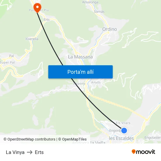 La Vinya to Erts map