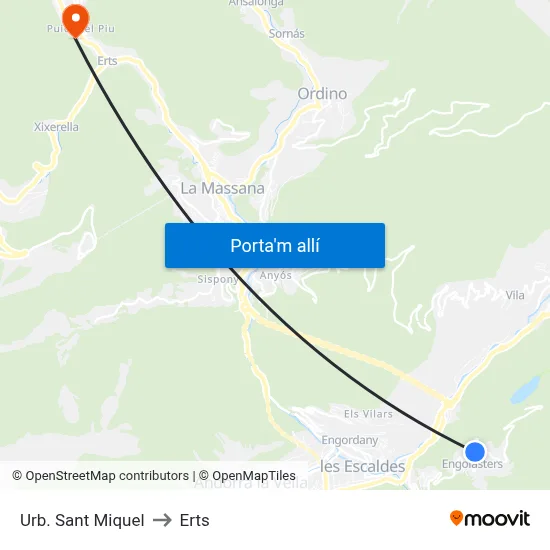 Urb. Sant Miquel to Erts map