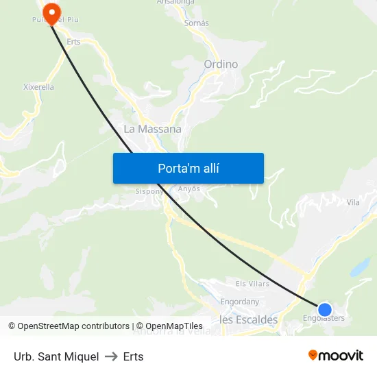 Urb. Sant Miquel to Erts map