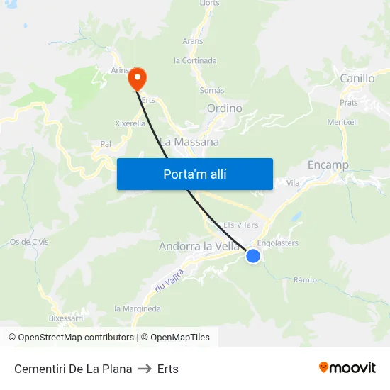 Cementiri De La Plana to Erts map