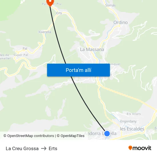 La Creu Grossa to Erts map