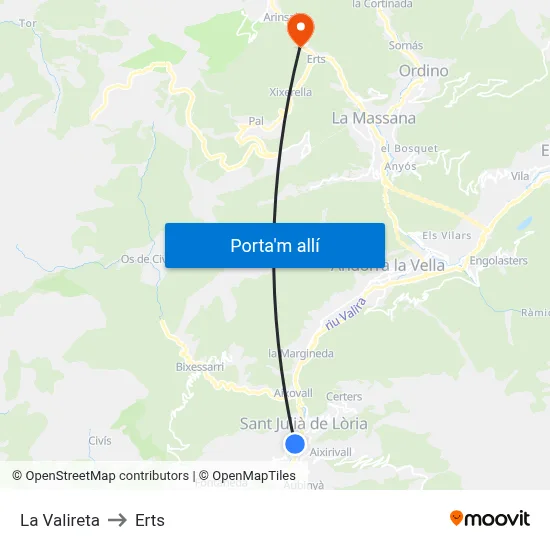 La Valireta to Erts map