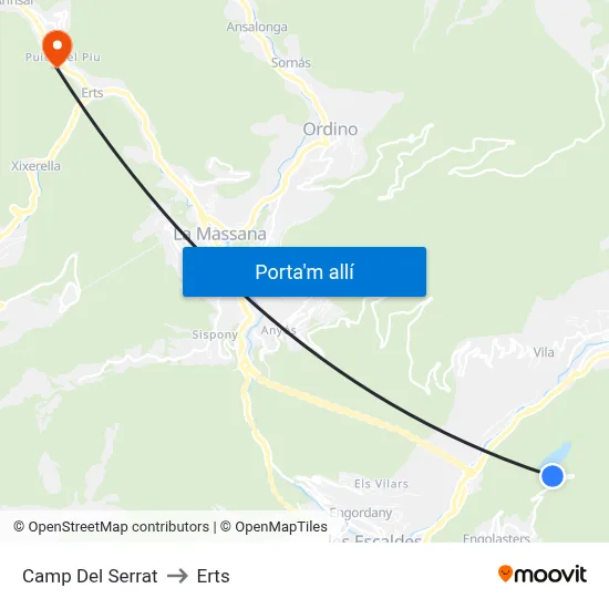 Camp Del Serrat to Erts map