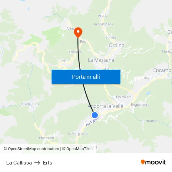 La Callissa to Erts map