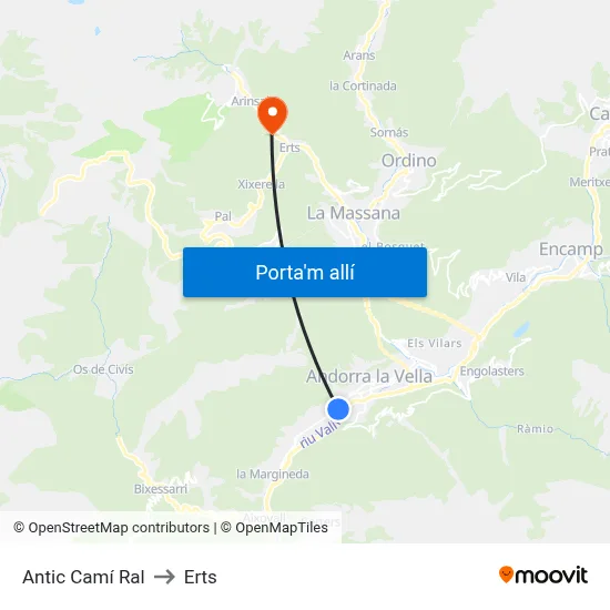 Antic Camí Ral to Erts map