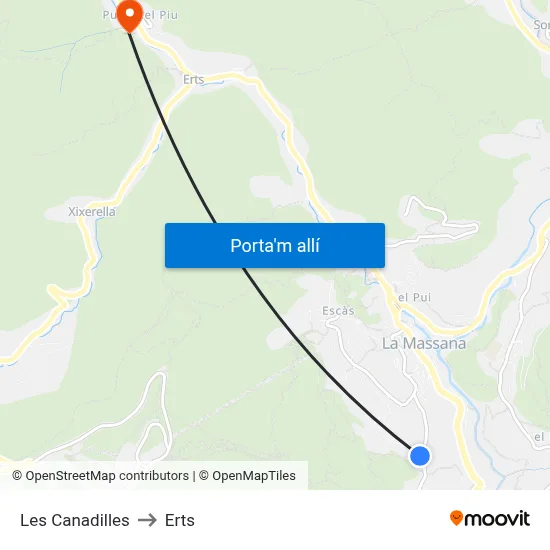 Les Canadilles to Erts map