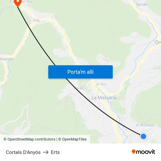 Cortals D'Anyós to Erts map