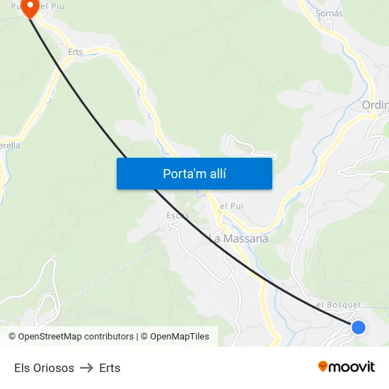 Els Oriosos to Erts map