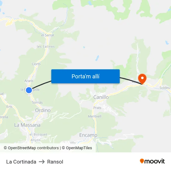 La Cortinada to Ransol map