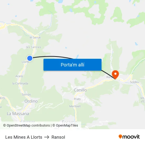 Les Mines A Llorts to Ransol map