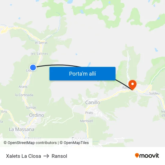 Xalets La Closa to Ransol map
