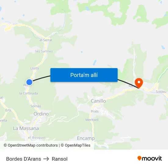 Bordes D'Arans to Ransol map