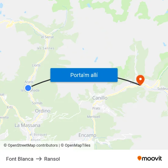 Font Blanca to Ransol map