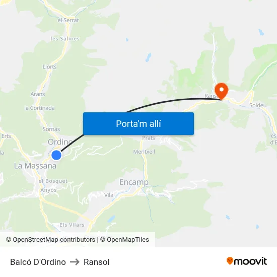 Balcó D'Ordino to Ransol map