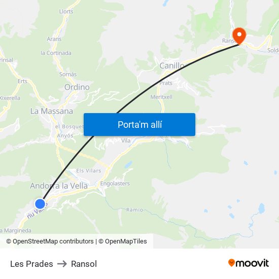 Les Prades to Ransol map