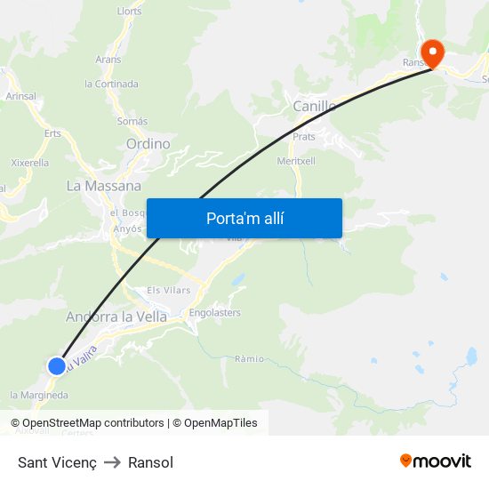 Sant Vicenç to Ransol map