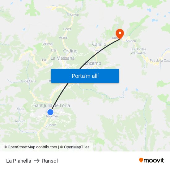 La Planella to Ransol map