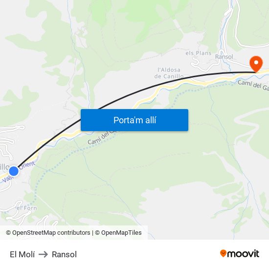 El Molí to Ransol map