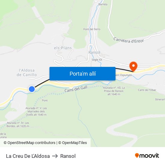 La Creu De L'Aldosa to Ransol map