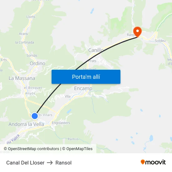Canal Del Lloser to Ransol map