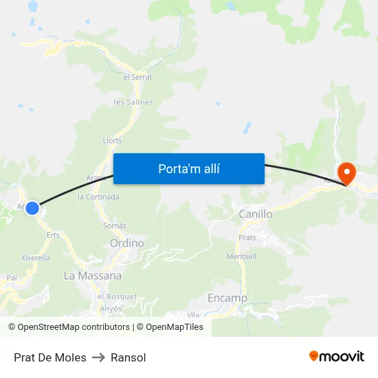 Prat De Moles to Ransol map