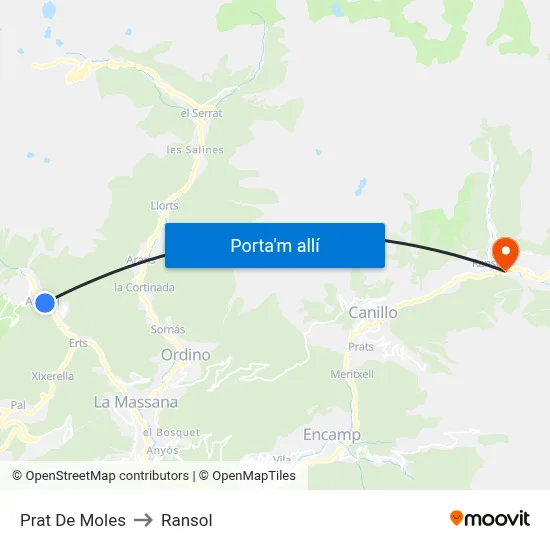 Prat De Moles to Ransol map