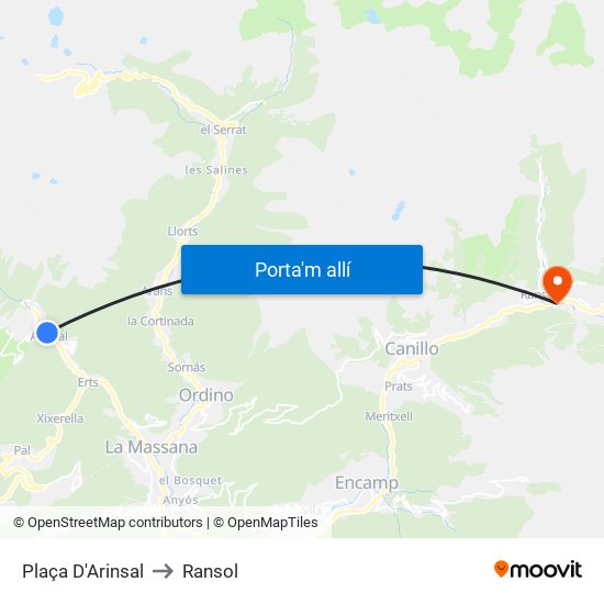 Plaça D'Arinsal to Ransol map