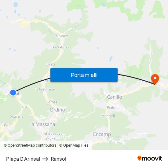 Plaça D'Arinsal to Ransol map