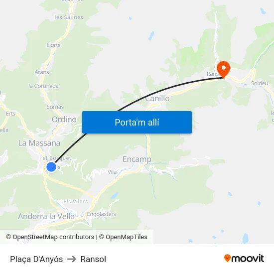 Plaça D'Anyós to Ransol map